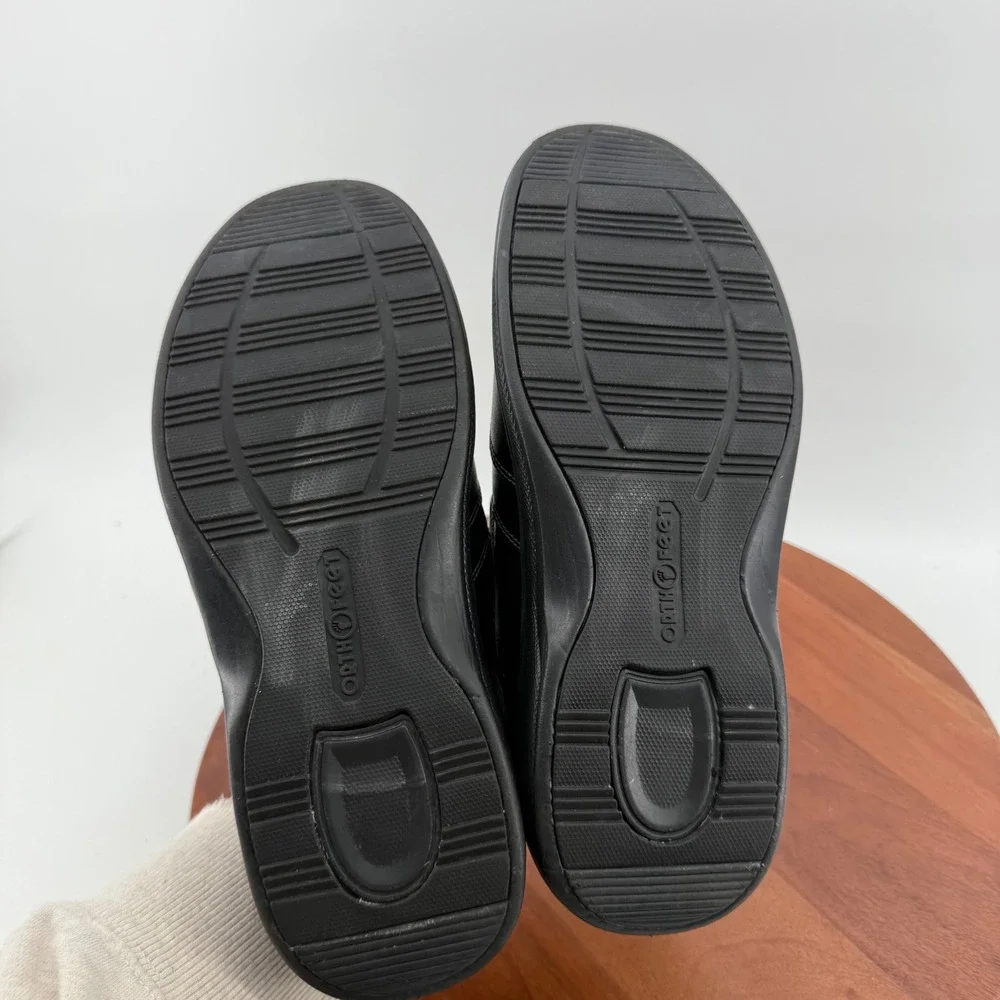 OrthoFeet 511 Mens Black Leather Hook and Loop Strap Walking Shoes 10 2E Wide
